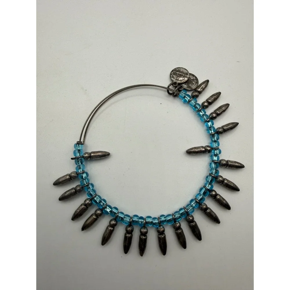 Alex and Ani Blue Glass Bead‎ Silver Bullet Charm Expandable Bangle Bracelet